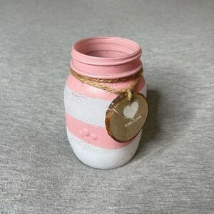 Mason Jar Limited Edition With Love Pink & White Striped Jar Vase